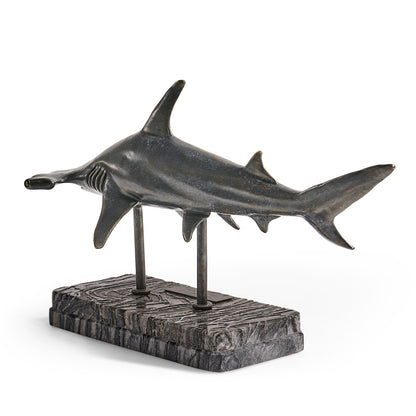 Jonathan Charles Fine Furniture - Glide Hammerhead Shark Bronze Statue with Marble Base - 496217-DRB view 3