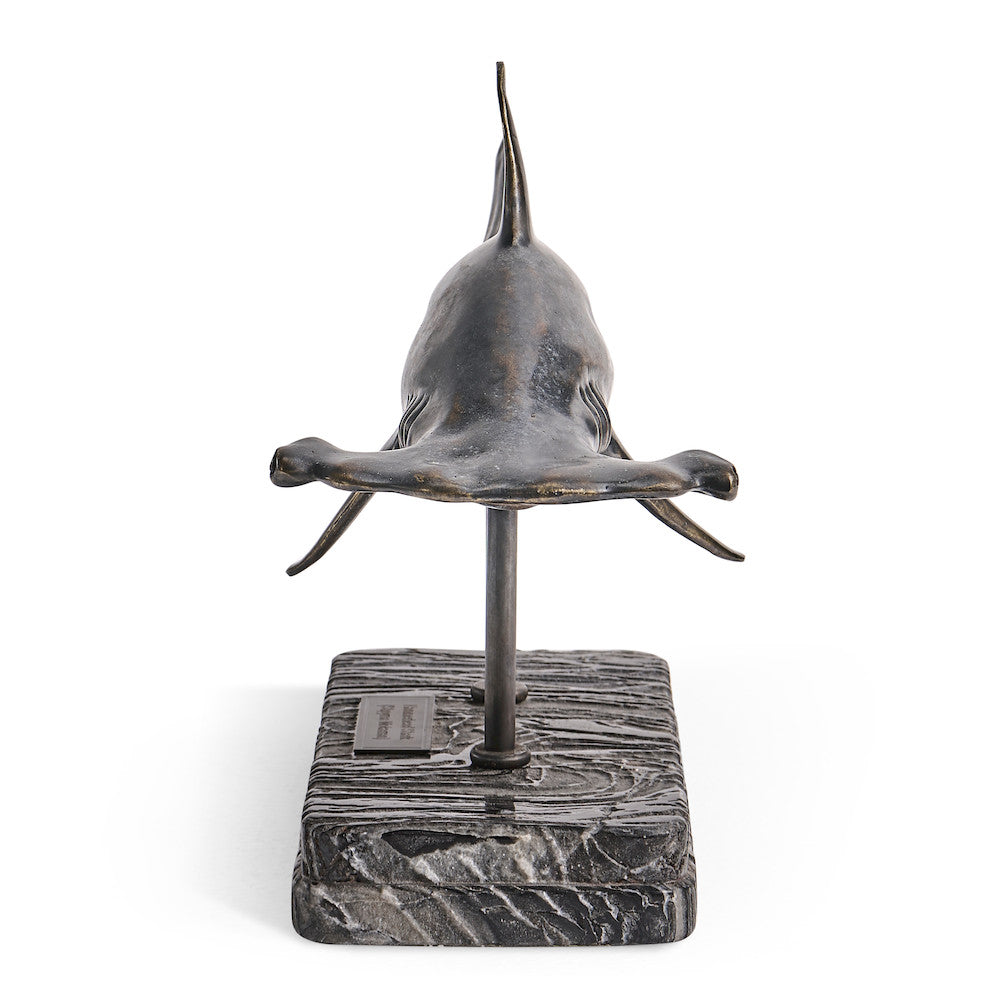 Jonathan Charles Fine Furniture - Glide Hammerhead Shark Bronze Statue with Marble Base - 496217-DRB view 4