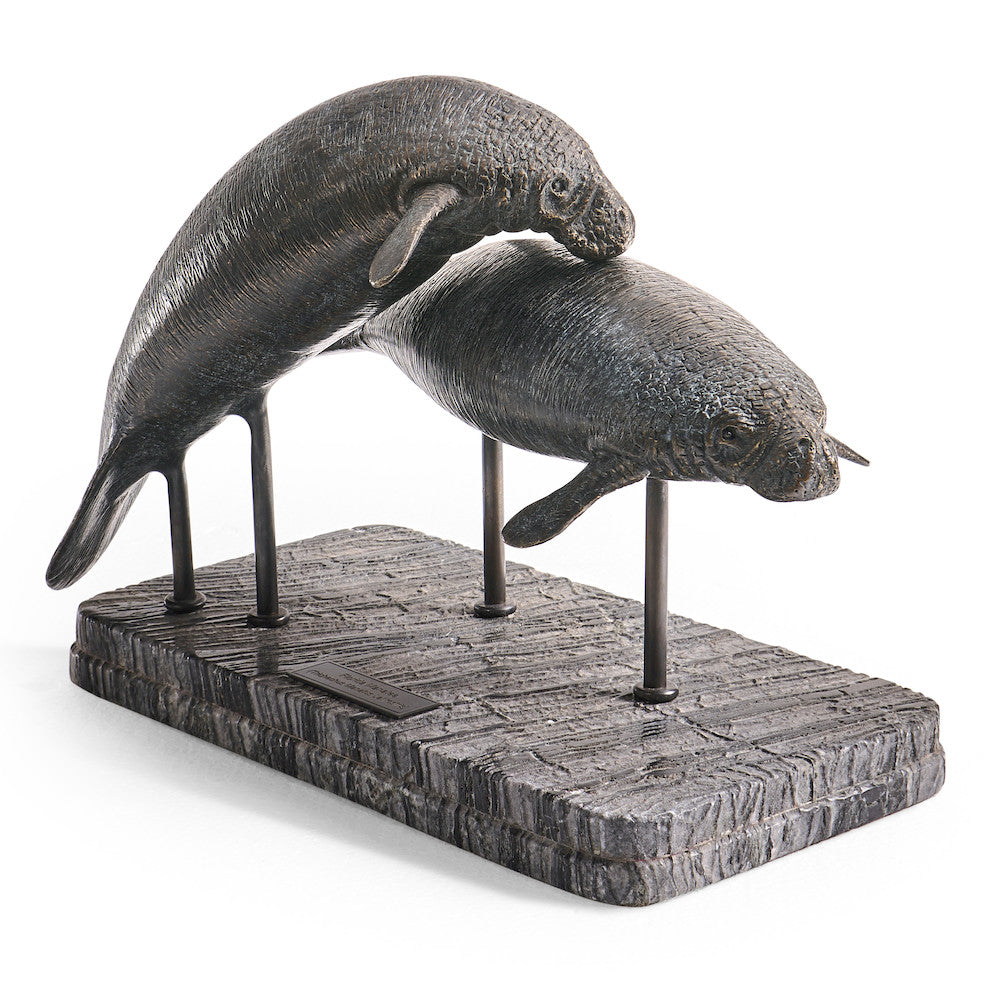 Jonathan Charles Fine Furniture - Raised Manatee Bronze Statue with Marble Base - 496221-DRB view 3