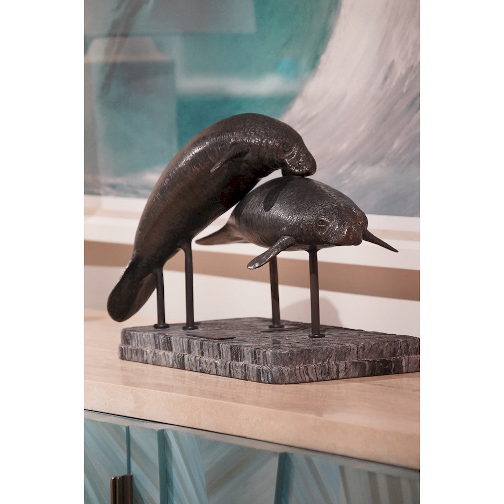 Jonathan Charles Fine Furniture - Raised Manatee Bronze Statue with Marble Base - 496221-DRB view 13