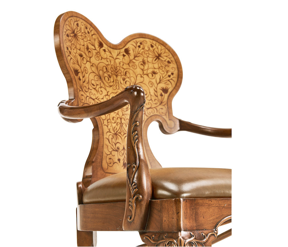 Jonathan Charles Fine Furniture - Seaweed Marquetry Arm Chair - 492802-AC-WAL-L002 view 6