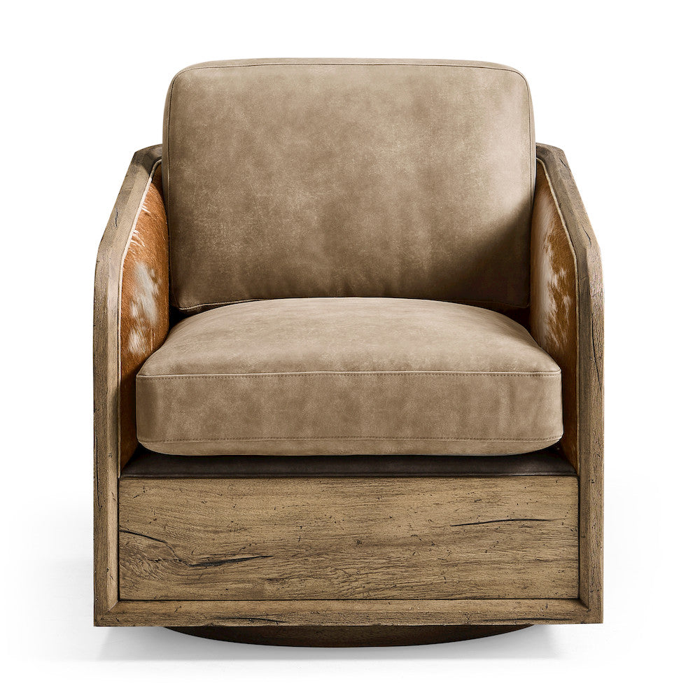 Jonathan Charles Fine Furniture - Stone Ridge Leather & Hide Swivel Occasional Chair Light - 491280-TLA-L045 view 3