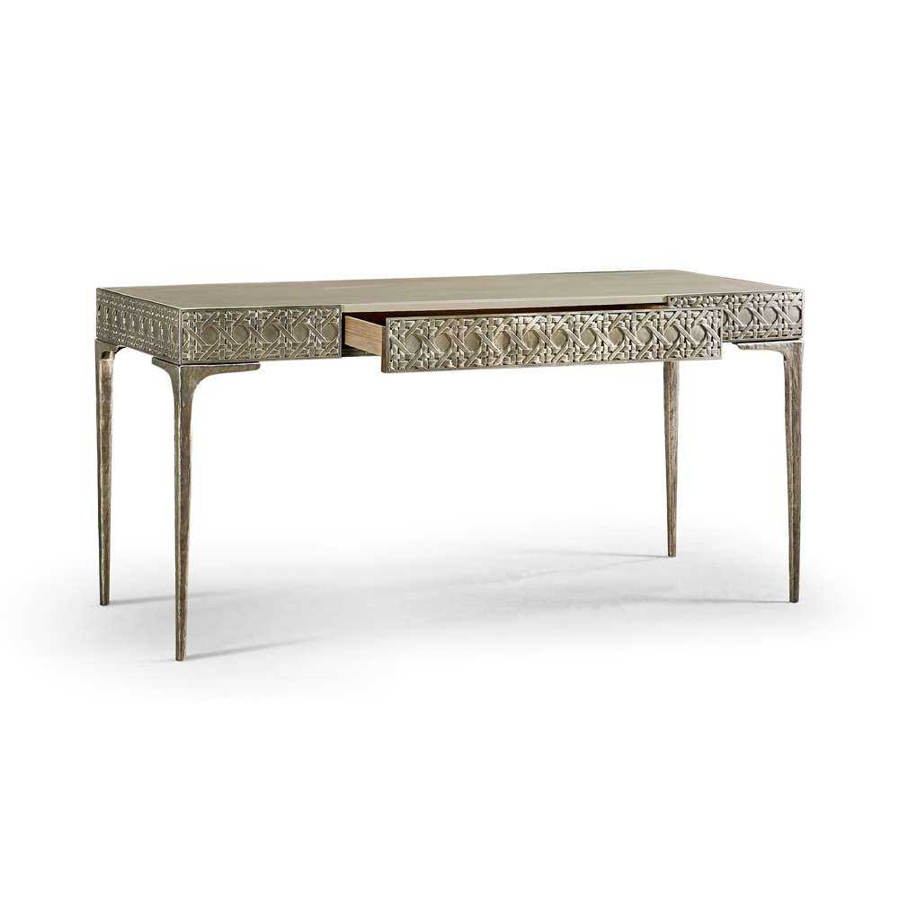 Jonathan Charles Fine Furniture - Water Cnoidal Cane Carved Metal Desk - 001-4-0E0-CBA veiw 2