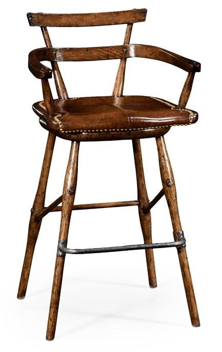 Jonathan Charles Fine Furniture - Sherwood Oak Oak Barstool with Studded Leather Arm Seat - 494315-AC-TDO veiw 1
