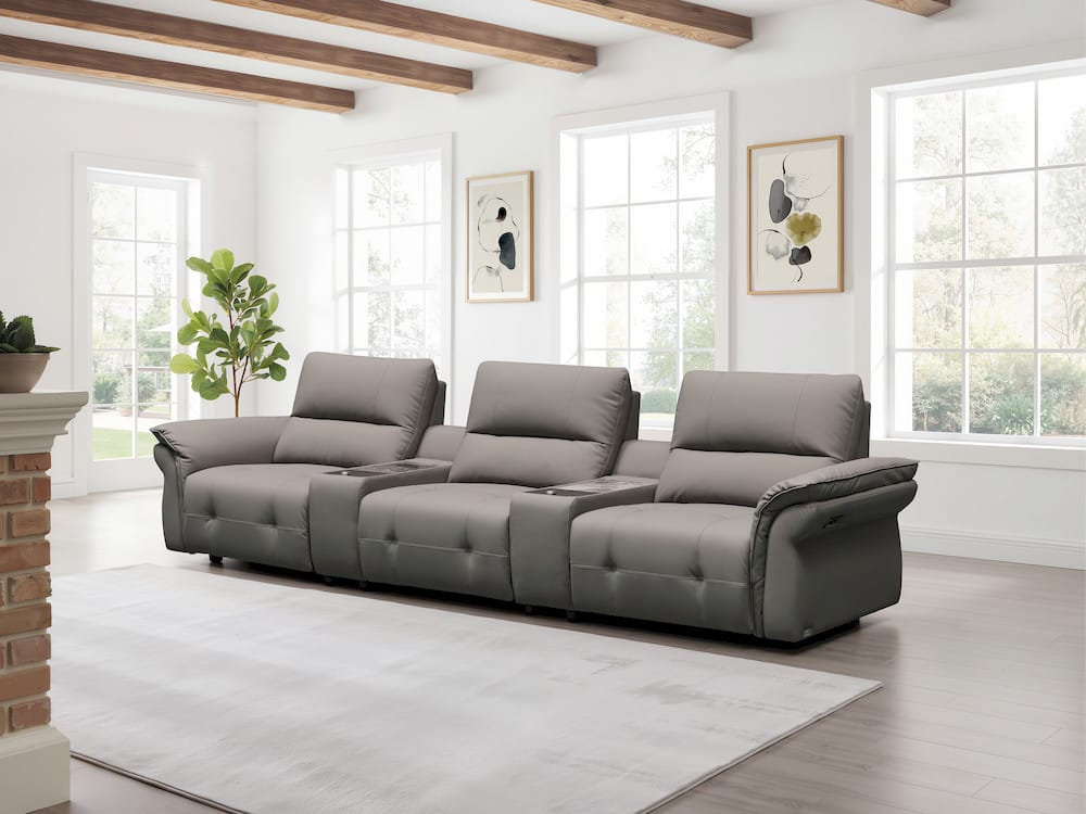 Klaussner Furniture - Skyline - Double Power Reclining Sofa With 2 Consoles In A5 Series Leather - Pvc R52-P Grey view 1