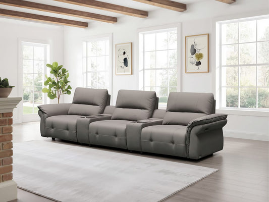 Klaussner Furniture - Skyline - Double Power Reclining Sofa With 2 Consoles In A5 Series Leather - Pvc R52-P Grey view 1