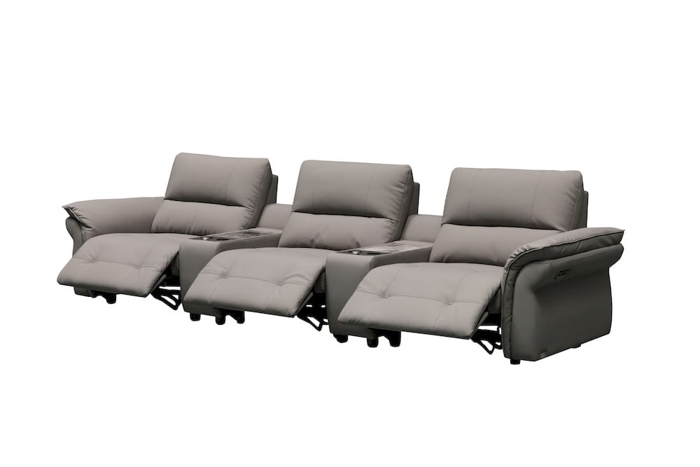 Klaussner Furniture - Skyline - Double Power Reclining Sofa With 2 Consoles In A5 Series Leather - Pvc R52-P Grey view 2
