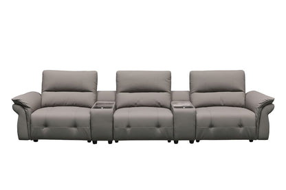 Klaussner Furniture - Skyline - Double Power Reclining Sofa With 2 Consoles In A5 Series Leather - Pvc R52-P Grey view 3