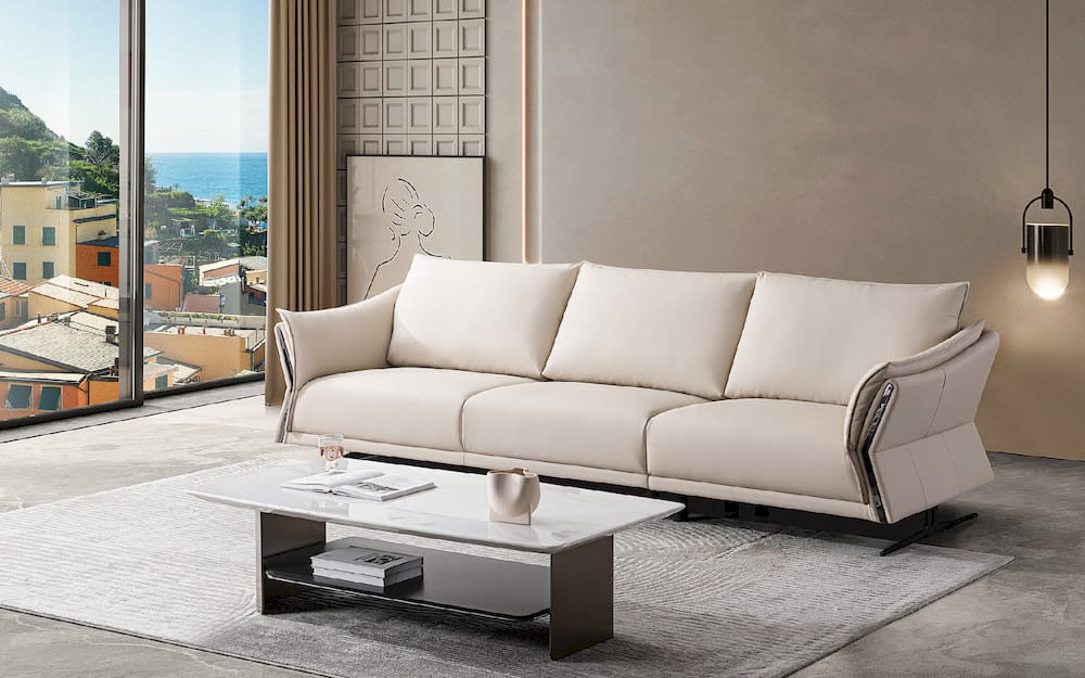 Klaussner Furniture - Skyline - Giada 3-Seater Leather Sofa With Attached Back Cushion - KLA-SKY-F2311+L2.5P+R1.5P-N808BEIGE view 1