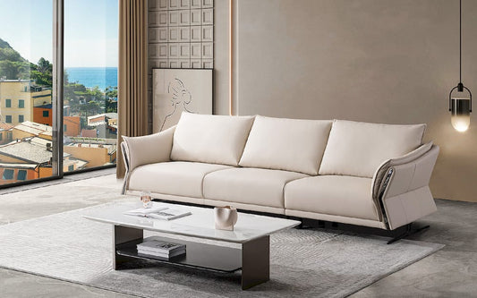 Klaussner Furniture - Skyline - Giada 3-Seater Leather Sofa With Attached Back Cushion - KLA-SKY-F2311+L2.5P+R1.5P-N808BEIGE view 1