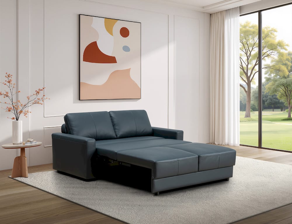Klaussner Furniture - Skyline - Leather Smart Sleeper Sofa In Queen With Memory Foam Mattress, Blue - KLA-SKY-H2405+2.5SB-N195BLUE view 3