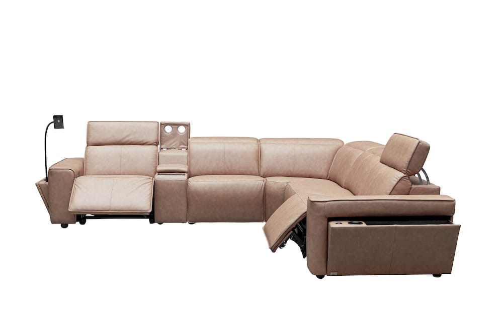 Klaussner Furniture - Skyline - Leonardo 6 Piece Leather Power Recliner Sectional, Beige view 3