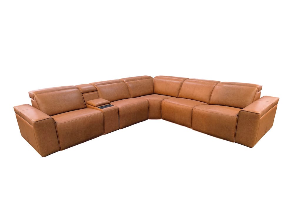 Klaussner Furniture - Skyline - Leonardo 6 Piece Leather Power Recliner Sectional, Camel view 1
