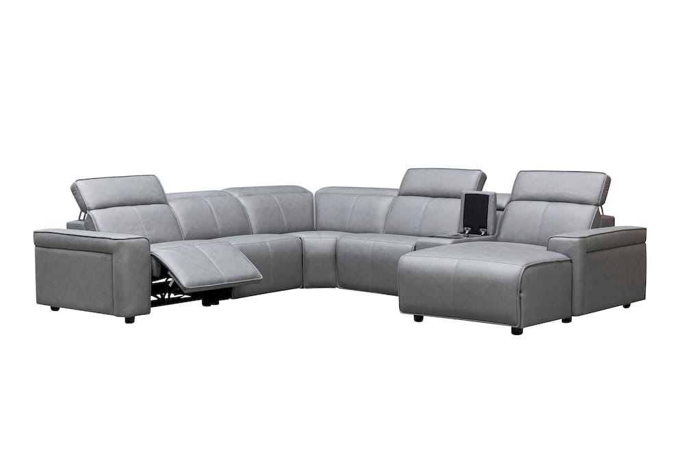 Klaussner Furniture - Skyline - Leonardo 6 Piece Leather Power Recliner Sectional, Light Gray view 1