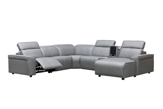 Klaussner Furniture - Skyline - Leonardo 6 Piece Leather Power Recliner Sectional, Light Gray view 1