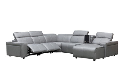 Klaussner Furniture - Skyline - Leonardo 6 Piece Leather Power Recliner Sectional, Light Gray view 2