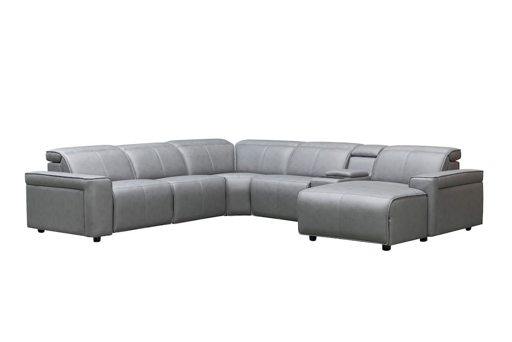 Klaussner Furniture - Skyline - Leonardo 6 Piece Leather Power Recliner Sectional, Light Gray view 3