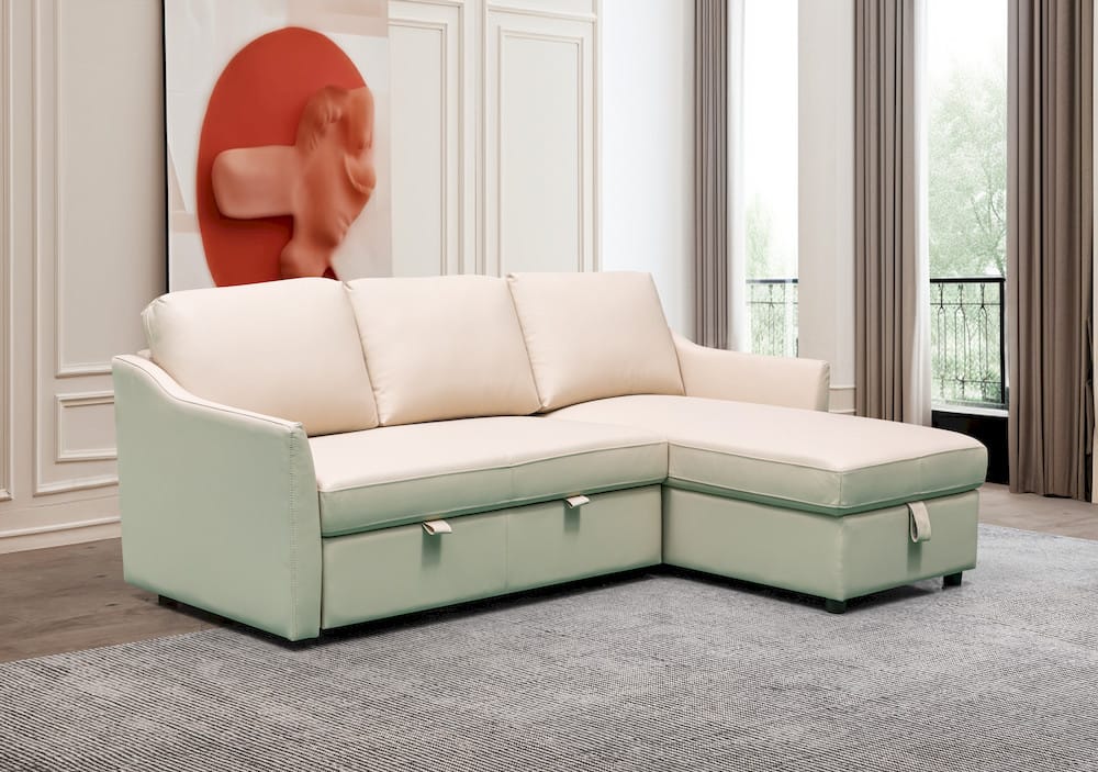 Klaussner Furniture - Skyline - Merax L-Shape Leather Full Sleeper Sectional Sofa With Storage Reversible Chaise In Ivory view 1