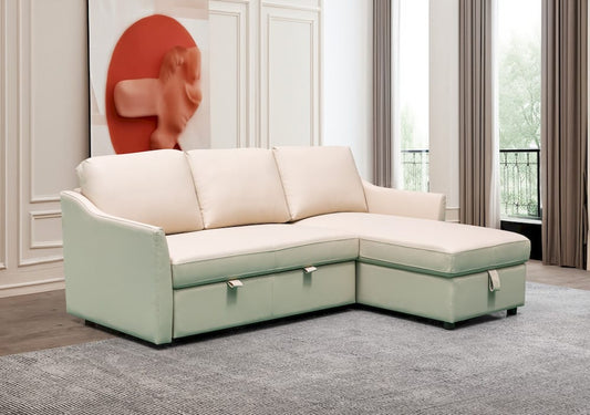Klaussner Furniture - Skyline - Merax L-Shape Leather Full Sleeper Sectional Sofa With Storage Reversible Chaise In Ivory view 1