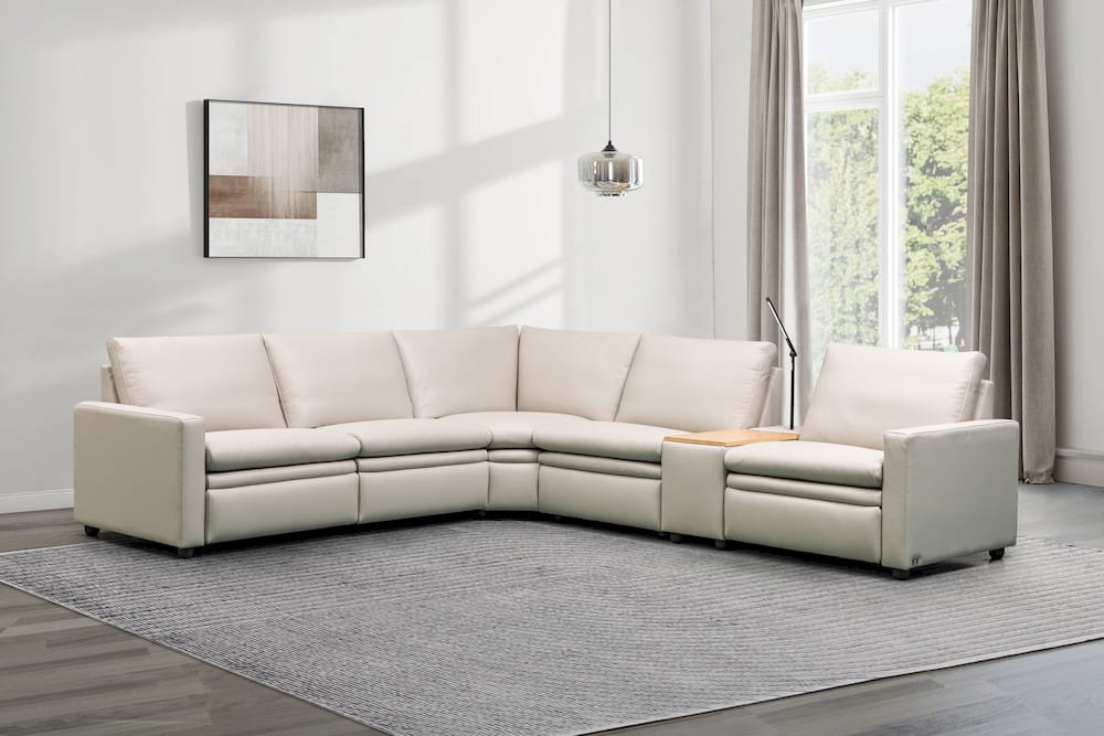 Klaussner Furniture - Skyline - Roma 6 Piece Beige Leather Power Reclining Sectional Sofa view 1
