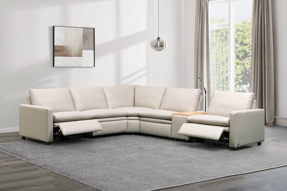 Klaussner Furniture - Skyline - Roma 6 Piece Beige Leather Power Reclining Sectional Sofa view 2