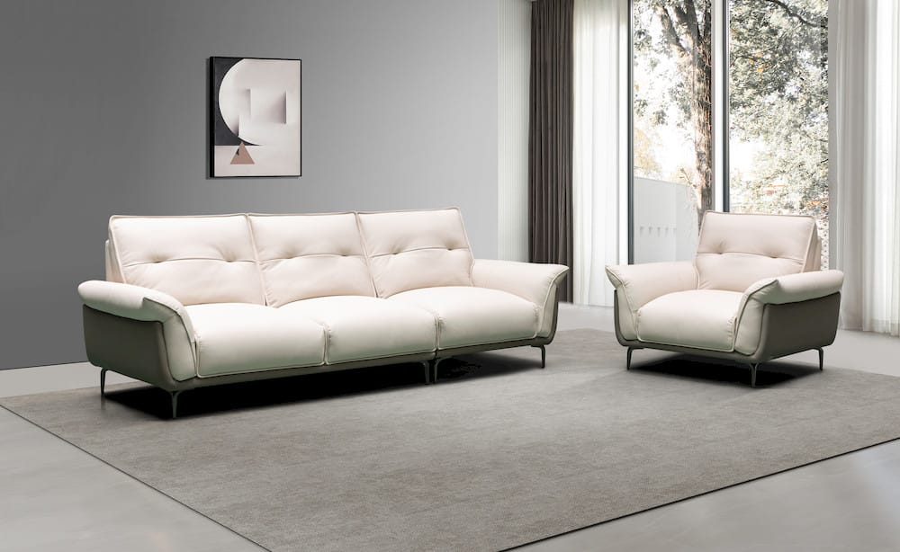 Klaussner Furniture - Skyline - Vento 3 Seater Leather Sofa With Tufted Back - KLA-SKY-SH530+L2.5P+R1.5P-NS92IVORY view 2