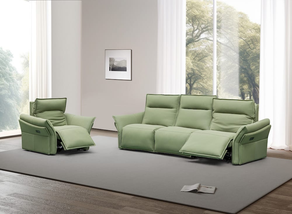 Klaussner Furniture - Skyline - Vittoria 3-Seater Leather Power Reclining Sofa In Green view 2