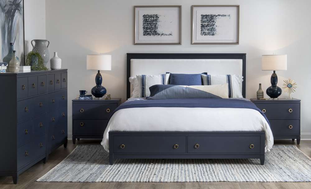 Legacy Classic Furniture - Summerland Inkwell Complete Upholstered Bed W Storage King 60 Blue Finish - 1162-4237K veiw 3
