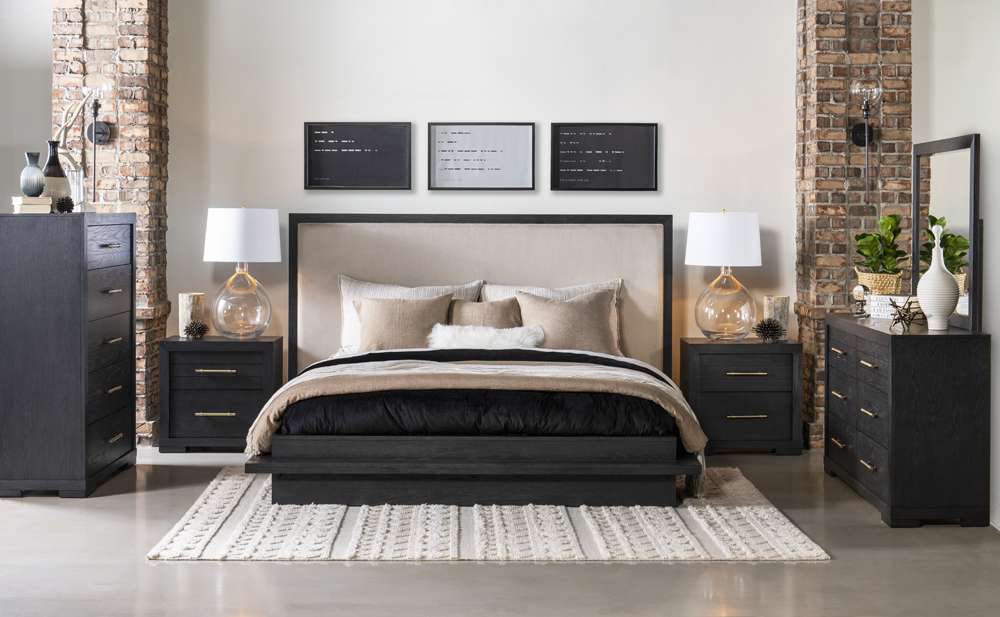 Legacy Classic Furniture - Westwood Dark Complete Upholstered Bed K 6/6 Dark Oak Finish - 1731-4206K veiw 4