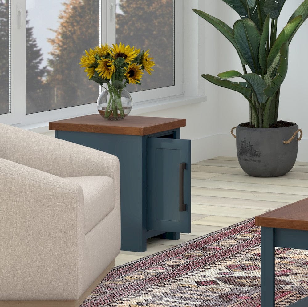Bridgevine Home - 14 in. W x 24 in. HBlue Denim and Whiskey Brown Finish Solid Wood Side Table - NT4520.BWK view 9
