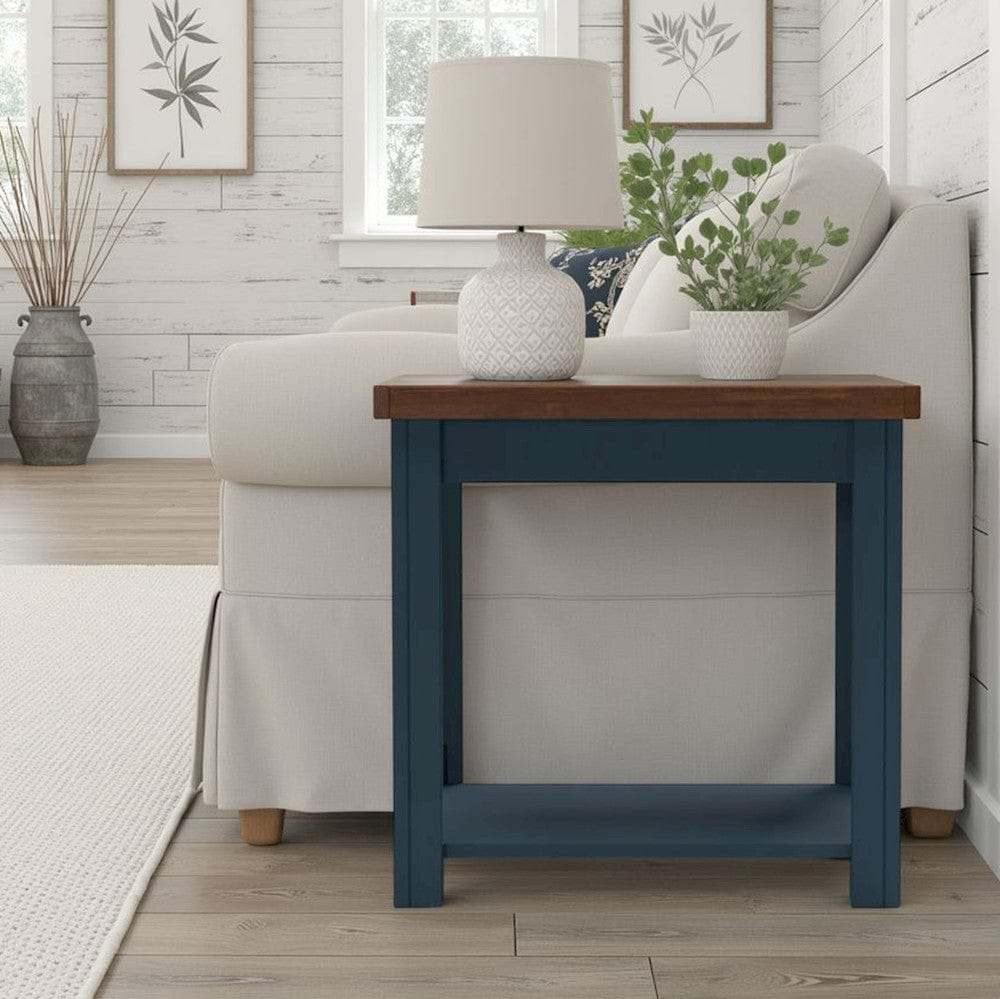 Bridgevine Home - 24 in. W x 24 in. HBlue Denim and Whiskey Brown Finish Solid Wood Side Table - NT4110.BWK view 9
