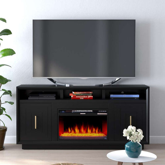Legends Furniture - Bridgevine Home 67 in. Black Finish Solid Wood Fireplace TV stand. - SS5210.SLS veiw 2