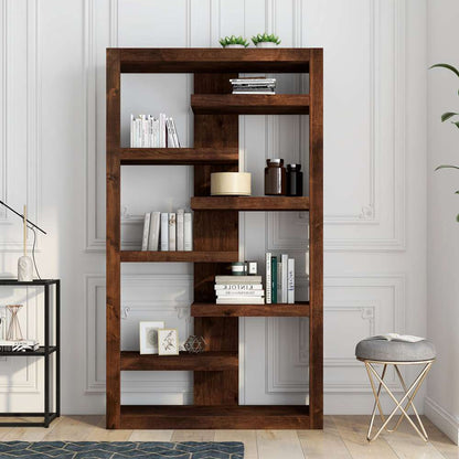 Legends Furniture - Bridgevine Home 72 in. Seven Off-Set Whiskey Brown Finish Solid Wood Bookshelf - SL6972.WKY veiw 1