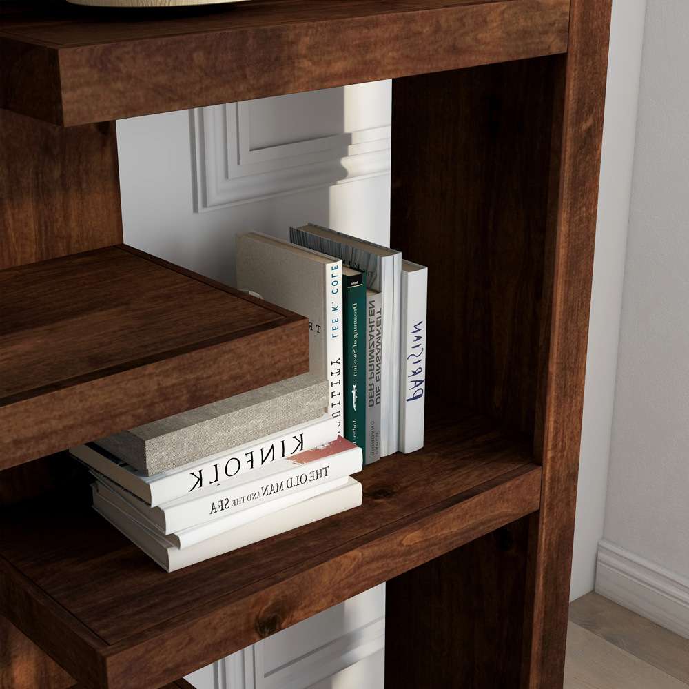 Legends Furniture - Bridgevine Home 72 in. Seven Off-Set Whiskey Brown Finish Solid Wood Bookshelf - SL6972.WKY veiw 2