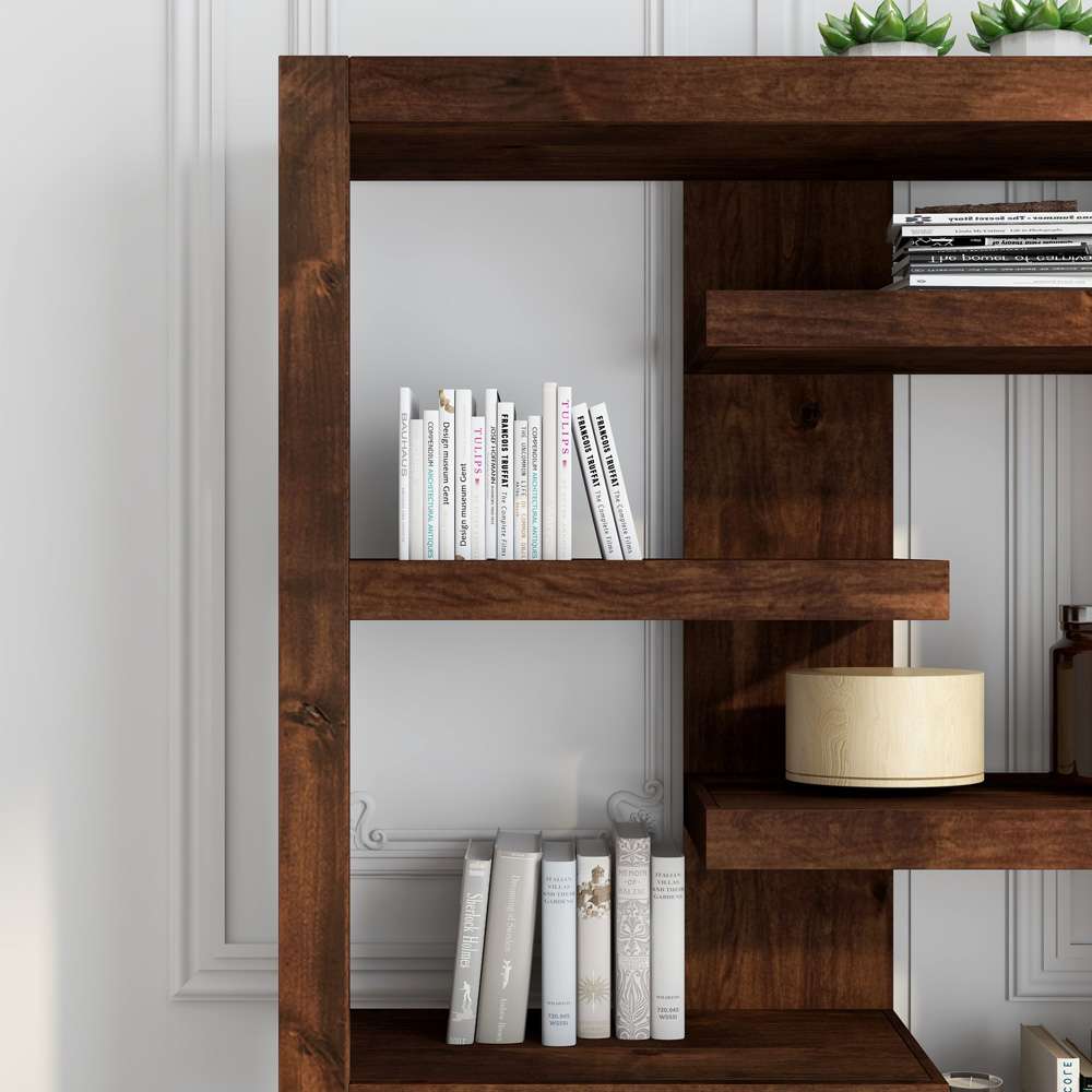 Legends Furniture - Bridgevine Home 72 in. Seven Off-Set Whiskey Brown Finish Solid Wood Bookshelf - SL6972.WKY veiw 3