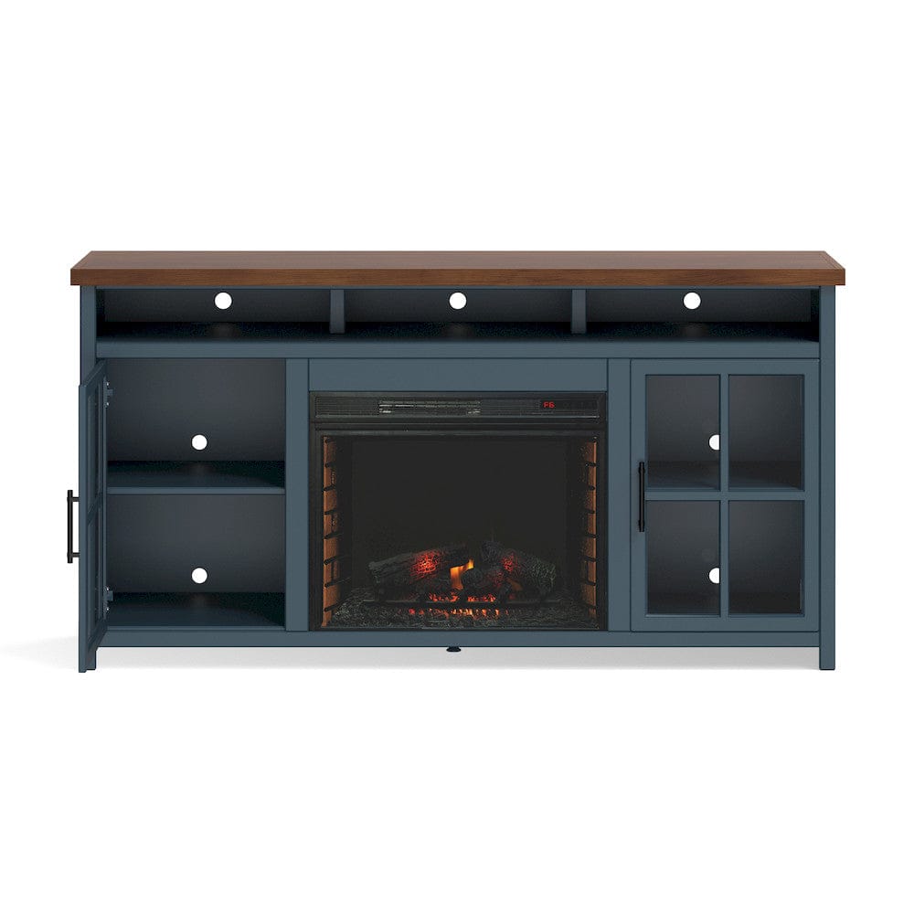 Bridgevine Home - 73 in. Blue Denim and Barnwood Brown Finish Solid Wood Fireplace TV Stand - NT5110.BWK view 6