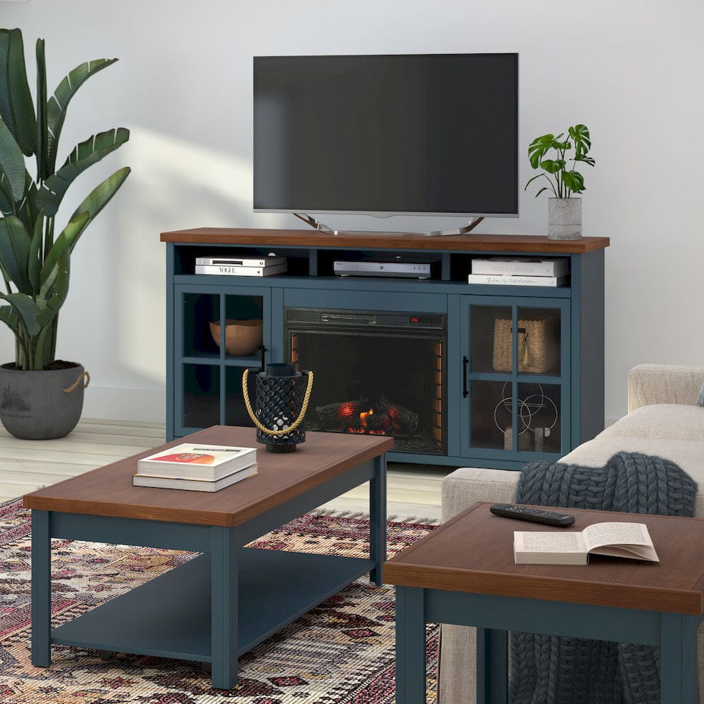 Bridgevine Home - 73 in. Blue Denim and Barnwood Brown Finish Solid Wood Fireplace TV Stand - NT5110.BWK view 9