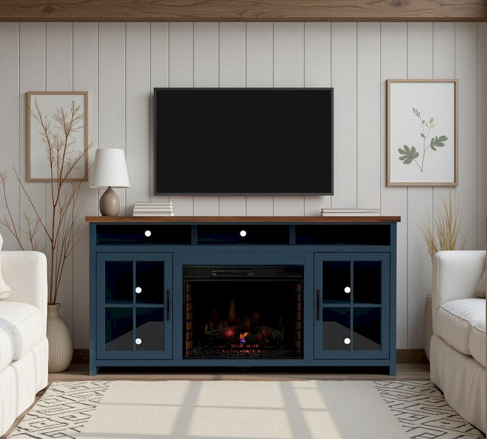 Bridgevine Home - 73 in. Blue Denim and Barnwood Brown Finish Solid Wood Fireplace TV Stand - NT5110.BWK view 10