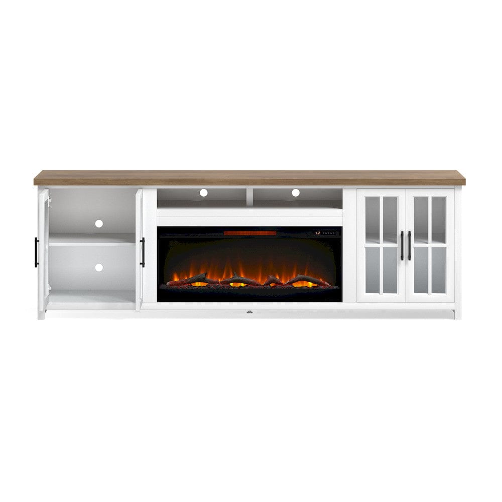 Legends Furniture - Bridgevine Home 97 in. Whitewash and Barnwood Brown Finish Solid Wood Fireplace TV Stand - HT5410.BJW view 6
