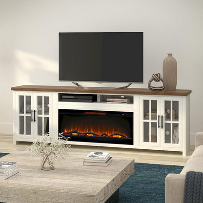 Bridgevine Home - 97 in. Whitewash and Barnwood Brown Finish Solid Wood Fireplace TV Stand - HT5410.BJW view 7