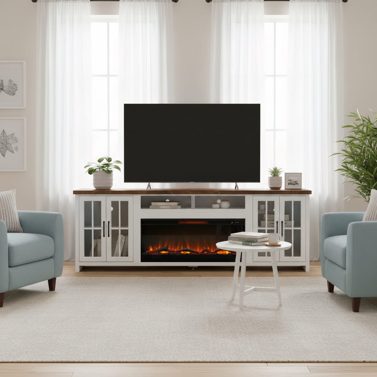 Legends Furniture - Bridgevine Home 97 in. Whitewash and Barnwood Brown Finish Solid Wood Fireplace TV Stand - HT5410.BJW view 10
