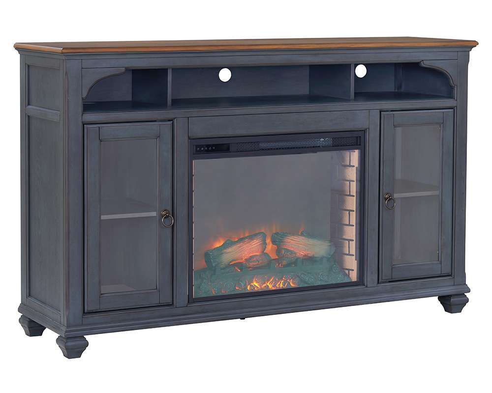Legends Furniture - Bridgevine Home Americana 66 in Fireplace TV Stand for TVs up to 80 inches, Corduroy Blue Finish - ZAMR-1966 veiw 1
