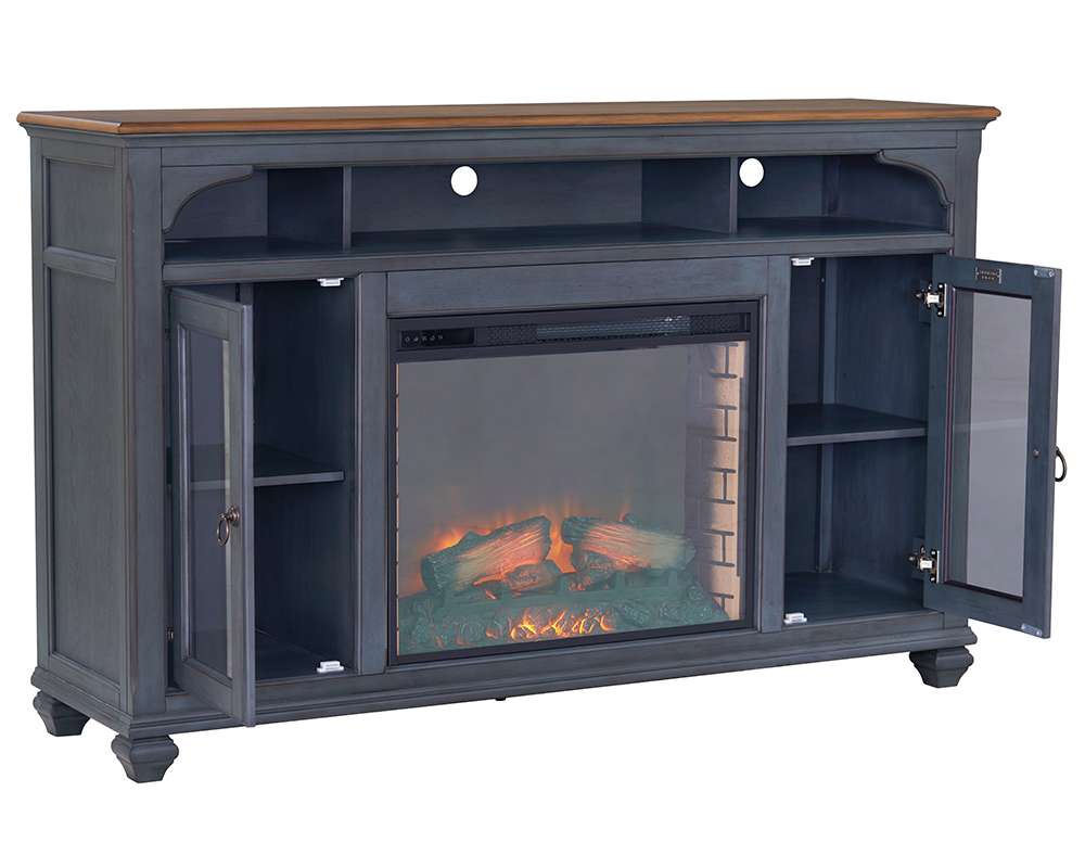 Legends Furniture - Bridgevine Home Americana 66 in Fireplace TV Stand for TVs up to 80 inches, Corduroy Blue Finish - ZAMR-1966 veiw 4