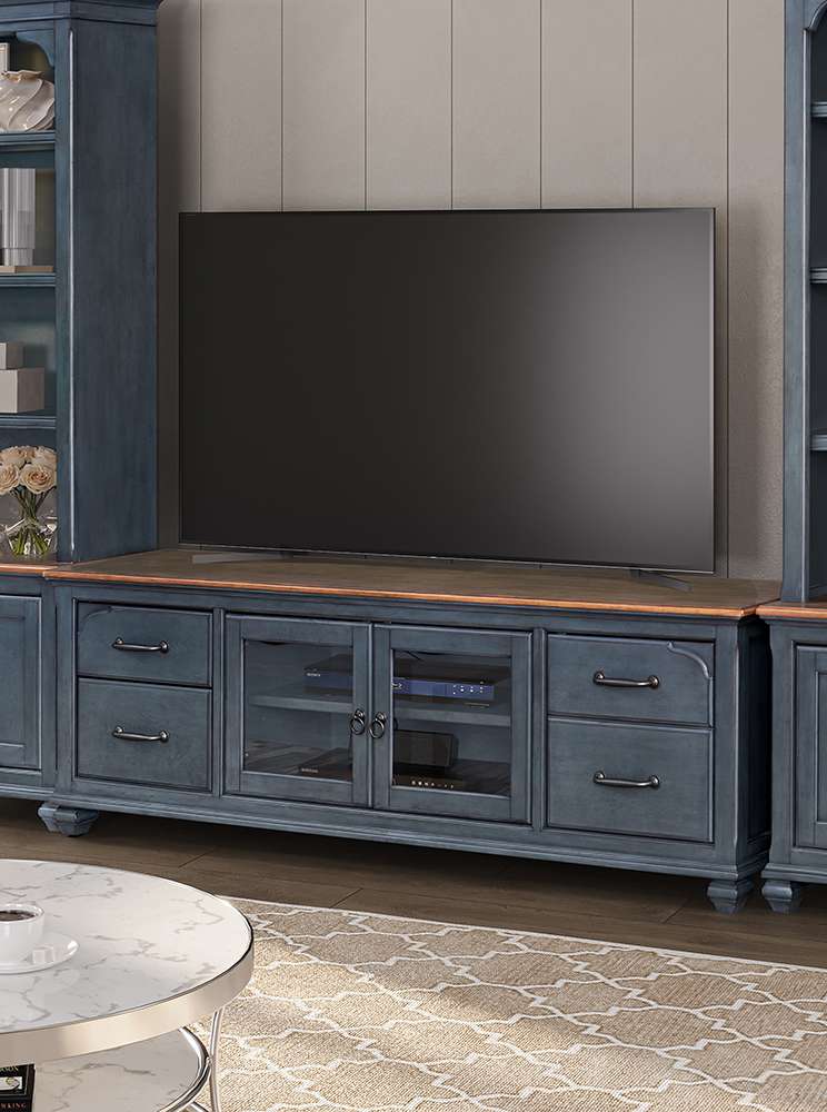 Legends Furniture - Bridgevine Home Americana 84 in TV Stand for TVs up to 90 inches, No Assembly Required, Corduroy Blue Finish - ZAMR-1784 veiw 2