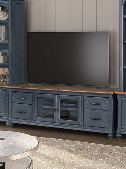 Legends Furniture - Bridgevine Home Americana 84 in TV Stand for TVs up to 90 inches, No Assembly Required, Corduroy Blue Finish - ZAMR-1784 veiw 2