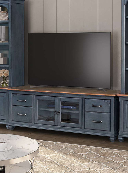 Legends Furniture - Bridgevine Home Americana 84 in TV Stand for TVs up to 90 inches, No Assembly Required, Corduroy Blue Finish - ZAMR-1784 veiw 2