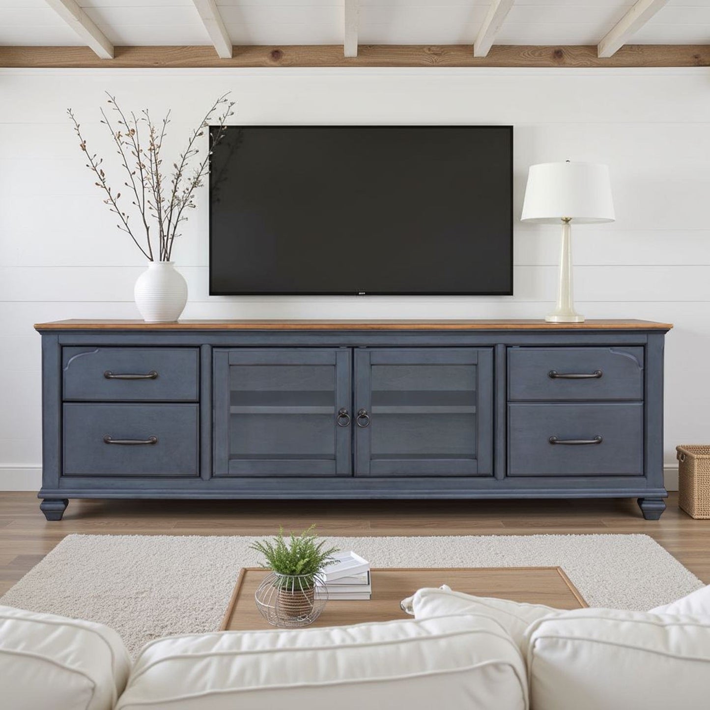 Legends Furniture - Bridgevine Home Americana 84 in TV Stand for TVs up to 90 inches, No Assembly Required, Corduroy Blue Finish - ZAMR-1784 view 8