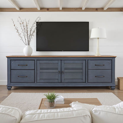 Legends Furniture - Bridgevine Home Americana 84 in TV Stand for TVs up to 90 inches, No Assembly Required, Corduroy Blue Finish - ZAMR-1784 view 8