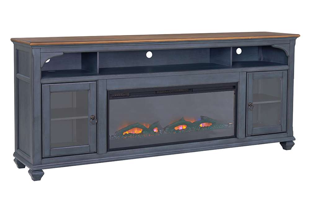 Legends Furniture - Bridgevine Home Americana 86 in Fireplace TV Stand for TVs up to 95 inches, Corduroy Blue Finish - ZAMR-1986 veiw 1