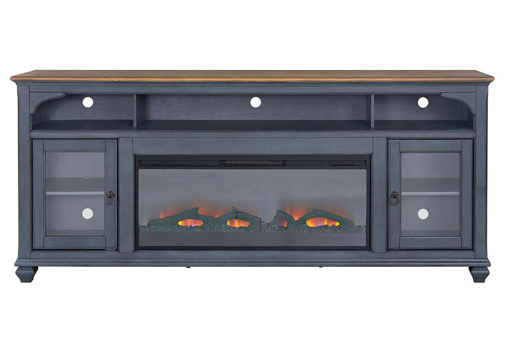 Legends Furniture - Bridgevine Home Americana 86 in Fireplace TV Stand for TVs up to 95 inches, Corduroy Blue Finish - ZAMR-1986 veiw 2